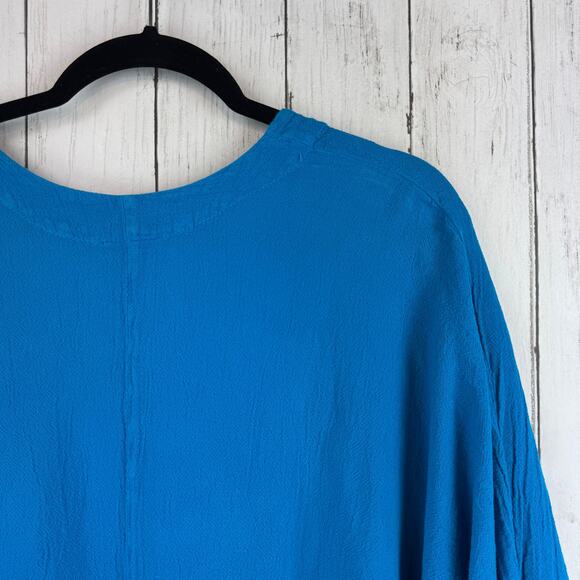 Oh My Gauze! Blue Arty Cotton Gauze Blouse Ruched Tunic Plus Size 3 / XXL 16+ - Picture 9 of 16